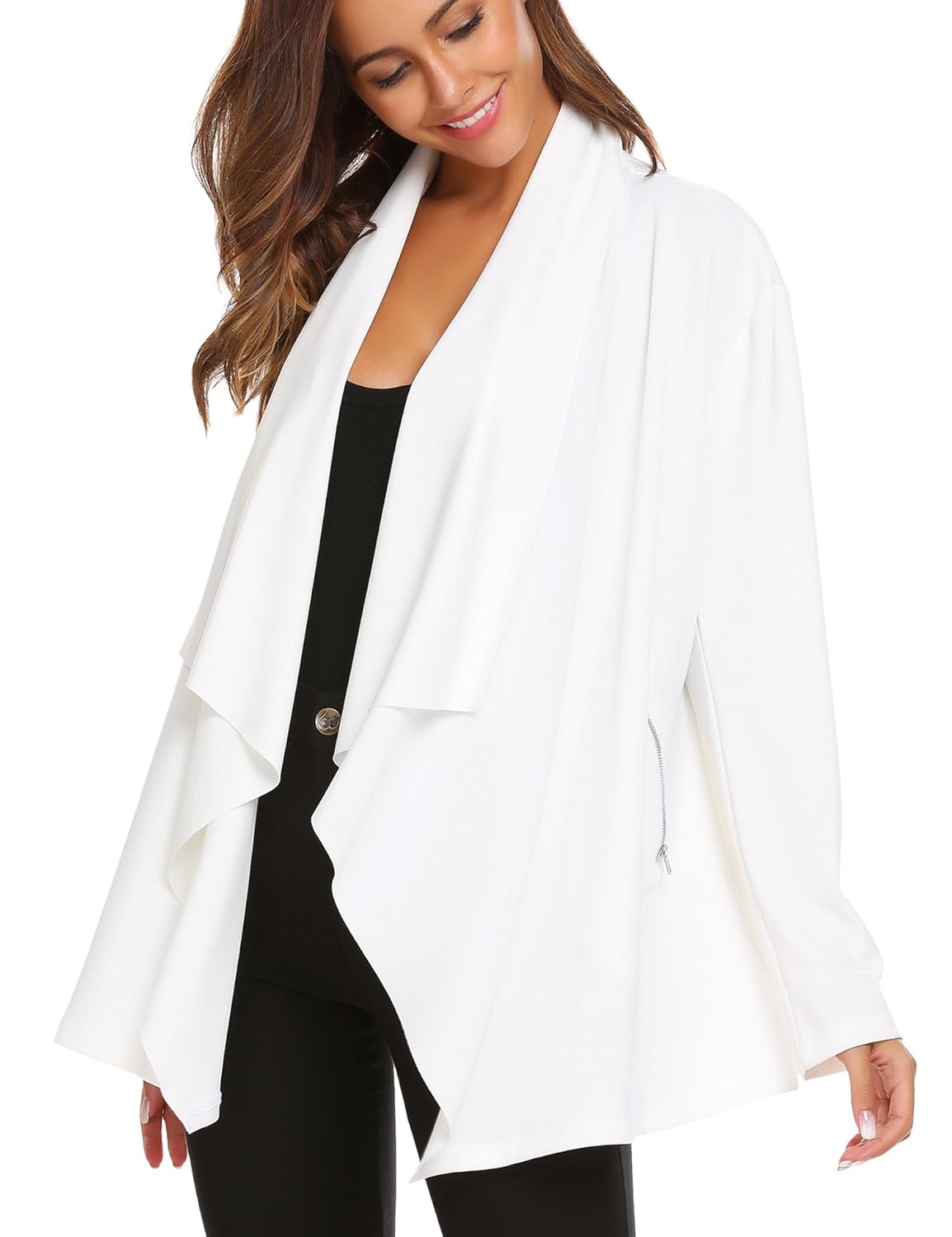 Zeagoo Womens Long Sleeve Draped Open Front Cardigan Sweater with Pockets