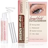 LASHVIEW Strong Hold Eyelash Glue for Sensitive Eyes Waterproof Strip Lash Adhesive with Vitamins A, Latex-Free &amp; Hypoallergenic Gentle Brush-On Formula, No Irritation, White/Clear Bond, 5ml