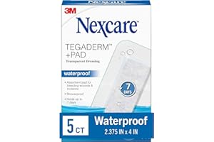 3M Nexcare Tegaderm + Pad Transparent Dressing, Clear Breathable Dressing Holds Fast for 7 Days, Waterproof for Safe Bathing - 5 Dressings