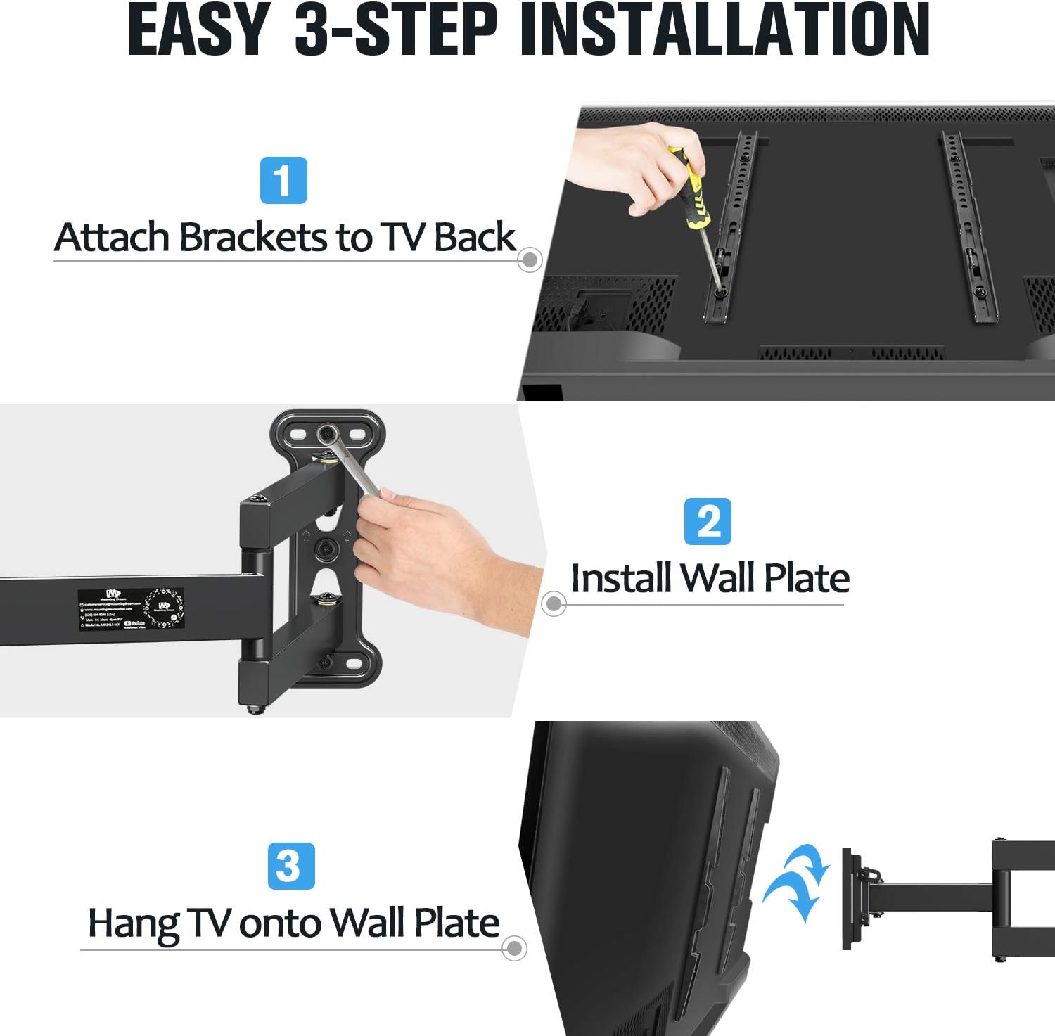 Mounting Dream UL Listed TV Mount TV Wall Mount Swivel and Tilt for 26-55 Inch TV, Perfect Center Design, Full Motion TV Wall Mount Bracket with Articulating Arm up to VESA 400x400mm, 60 lbs, MD2377: Electronics