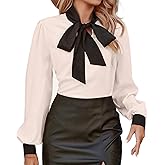 Avanova Women Tie Neck Bishop Long Sleeve Shirts Casual Work Blouses Tops