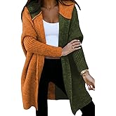 Astylish Women 2026 Fall Outfits Open Front Long Sleeve Hooded Knit Cardigan Sweaters Color Block Outwear Coats