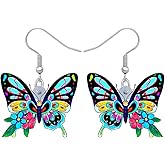 Bonsny Drop Dangle Floral Butterfly Earrings Fashion Insect Jewelry For Women Gift