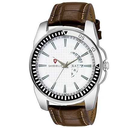 Svviss Bells Original White Dial Brown Genuine Leather Strap Day and Date Chronograph Mens Wrist Watch - TA-972