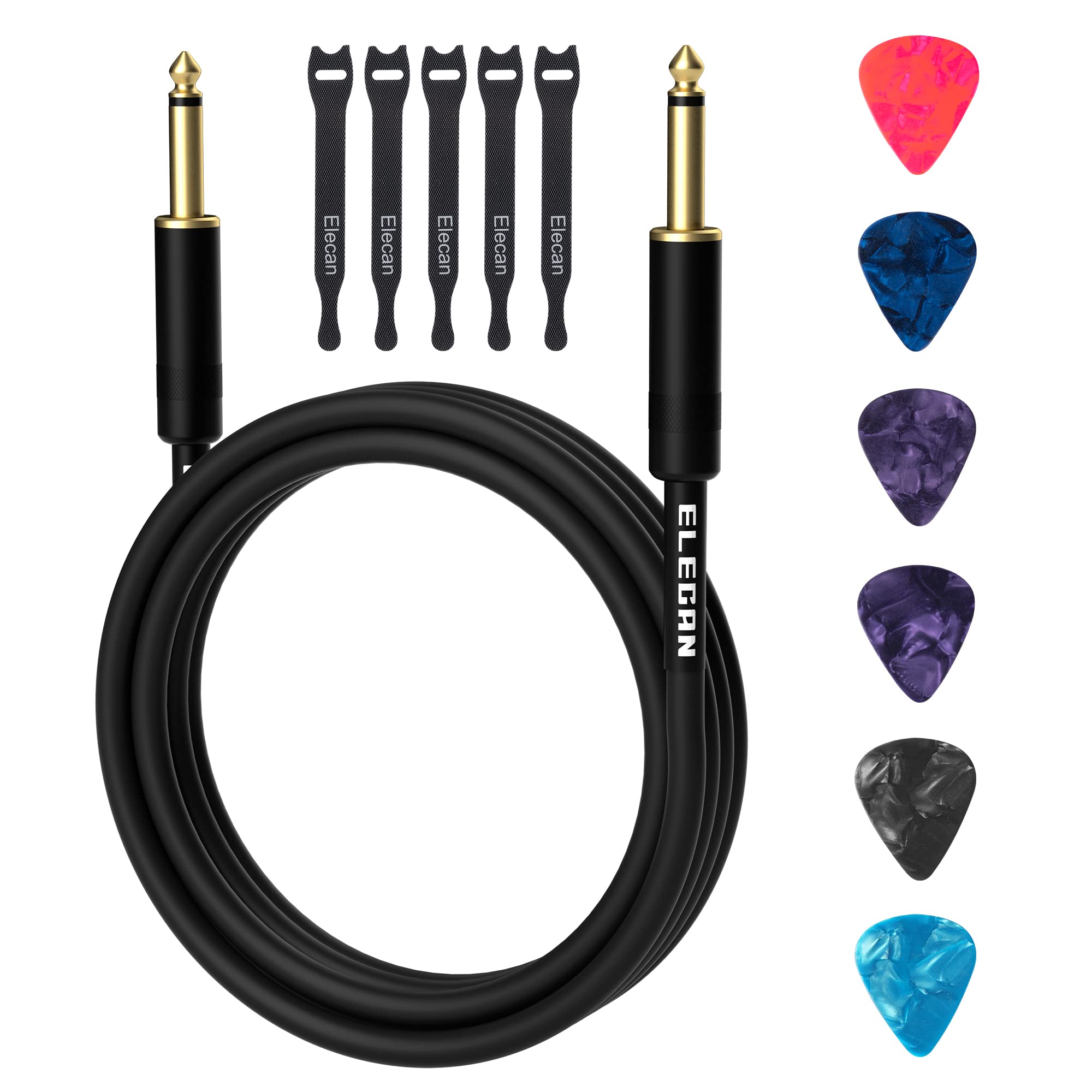 Photo 1 of Guitar Cable 50 Feet -Straight to Straight Instrument Cable-Gold Plated-1/4 Inch TS Professional Electric Bass Guitar Cord Amp Cable 6.35mm Male PVC Jacket with 6 Guitar Picks+5 Ties