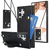 CCSmall Crossbody Case for Samsung Galaxy S25 Ultra with Card Slot Holder for Women, Adjustable Shoulder Strap Lanyard with Wristband Kickstand Phone Cover Case for Samsung S25 Ultra KB Black