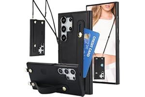 CCSmall Crossbody Case for Samsung Galaxy S25 Ultra with Card Slot Holder for Women, Adjustable Shoulder Strap Lanyard with Wristband Kickstand Phone Cover Case for Samsung S25 Ultra KB Black