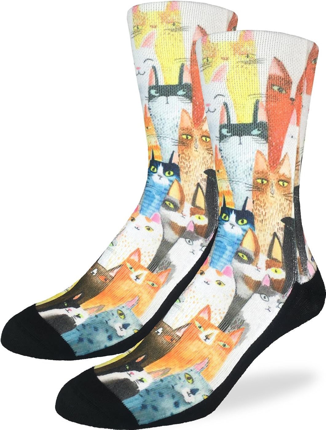 Amazon Com Good Luck Sock Men S Cat Crew Socks Black Adult Shoe Size 8 13 Clothing