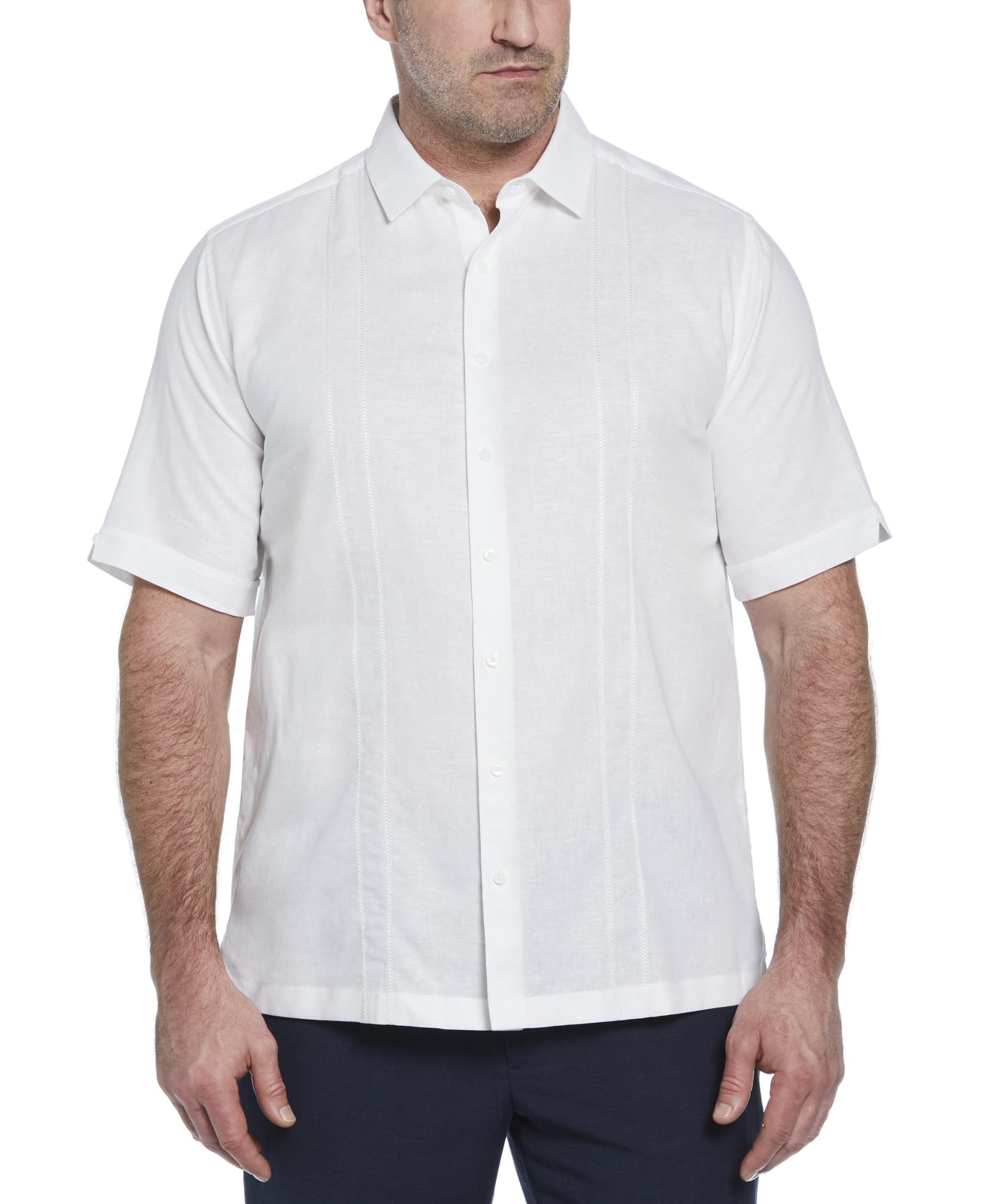 Cubavera Men’s Embroidered Panel Short Sleeve Linen Blend Shirt