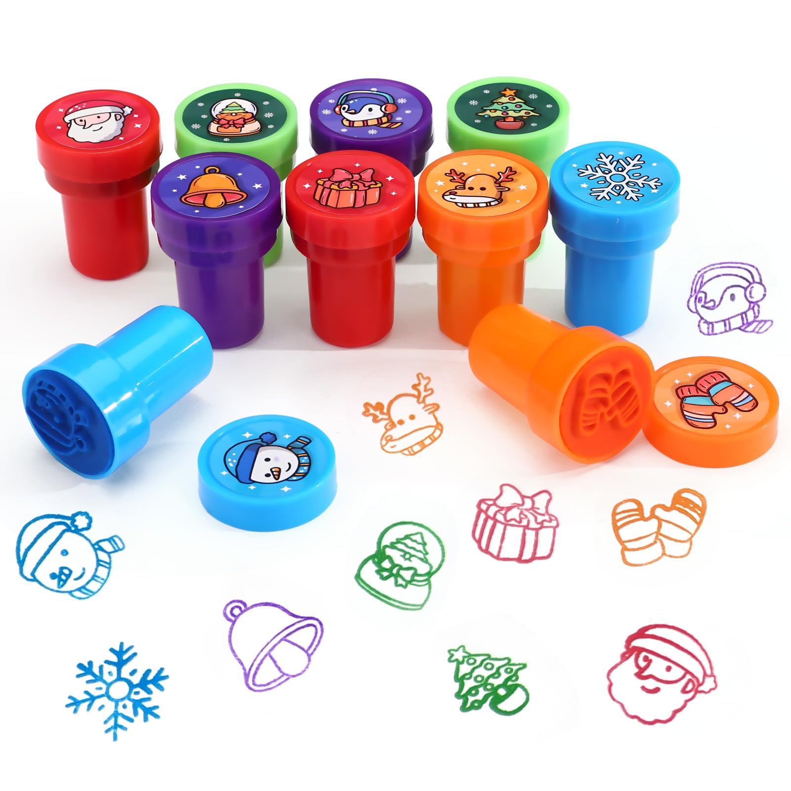 Kesote Christmas Stamps for Kids 10 Pcs Plastic Self Inking Stamp Christmas Themes Multi-Color Stamps for Crafts Party Bags & Stocking Filler