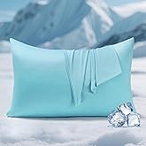 Elegear Cooling Pillow Cases for Hot Sleepers, Clean Fabric Silver Infused Cooling Pillowcase Q-Max>0.5, Soft Silky Pillowcases for Hair & Skin, Summer Zipper Pillowcase Cover Set of 2-Queen, Blue
