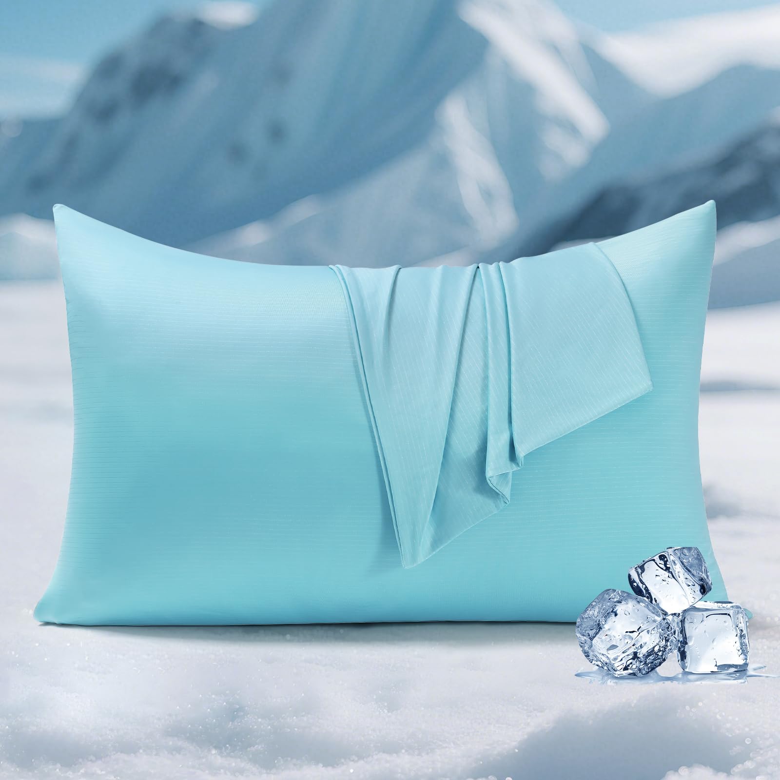 Elegear Cooling Pillow Cases for Hot Sleepers, Clean Fabric Silver Infused Cooling Pillowcase Q-Max>0.5, Soft Silky Pillowcases for Hair & Skin, Summer Zipper Pillowcase Cover Set of 2-Queen, Blue