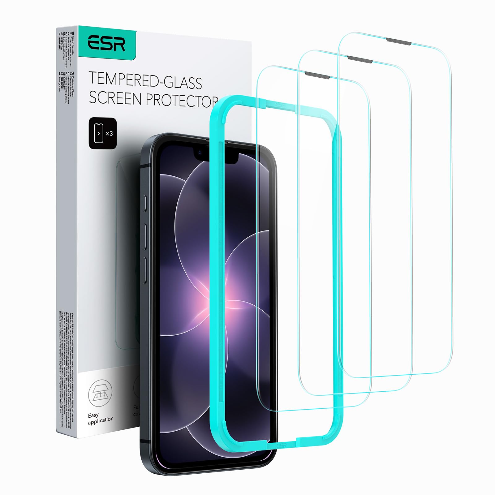 ESR Tempered-Glass for iPhone 17e/ iPhone 16e/ iPhone 14/ iPhone 13 Pro/iPhone 13 Screen Protector, with Easy Installation Frame, Military-Grade Protection, Ultra Tough, Scratch Resistant, 3 Pack — image 1