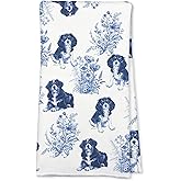 RVEAFA Cavalier King Charles Spaniel Blue French Toile Kitchen Dish Towels Decorative Gifts for Cavalier King Charles Spaniel Lovers Women Tea Towels Hand Towel Gifts for Women Men 16.5x24 Inch