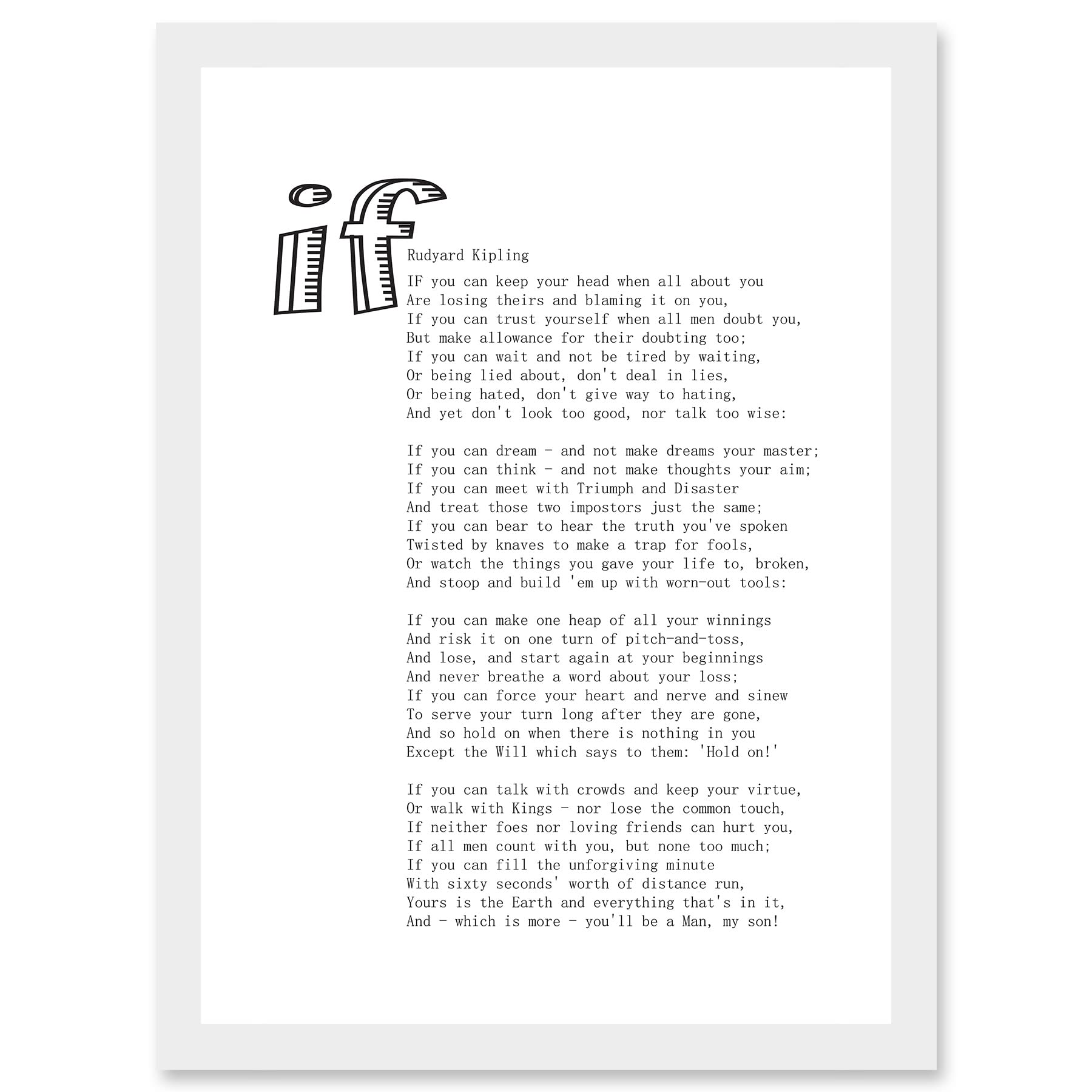 Artery8 Quote Rudyard Kipling If Poetry Poem Artwork Framed Wall Art Print A4