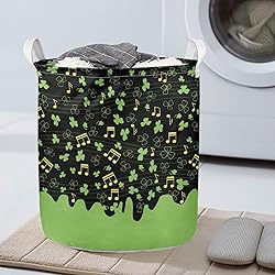 JOAIFO Green Leaf Musical Note Print Laundry Hamper