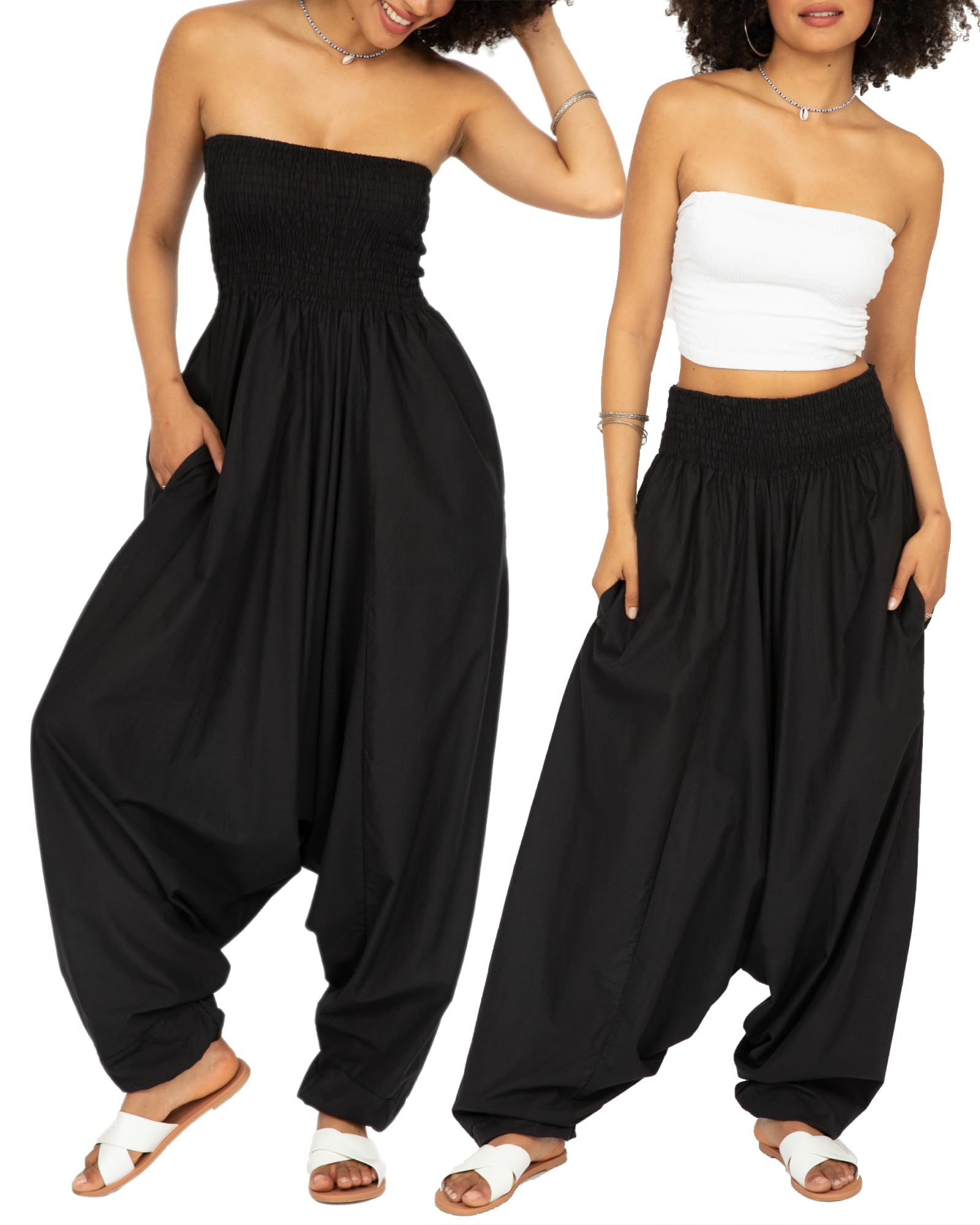 Cotton Maxi Harem Trouser Jumpsuit Black (One Size)