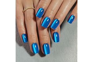 SHANGMENG Cat Eye Blue Press on Nails Square - Soft Gel Press on Nails Short for Women Gift, Fit Perfectly & Natural Stick on Nails with Glue in 16 Sizes - 32 Reusable Fake Nails, Klein Blue