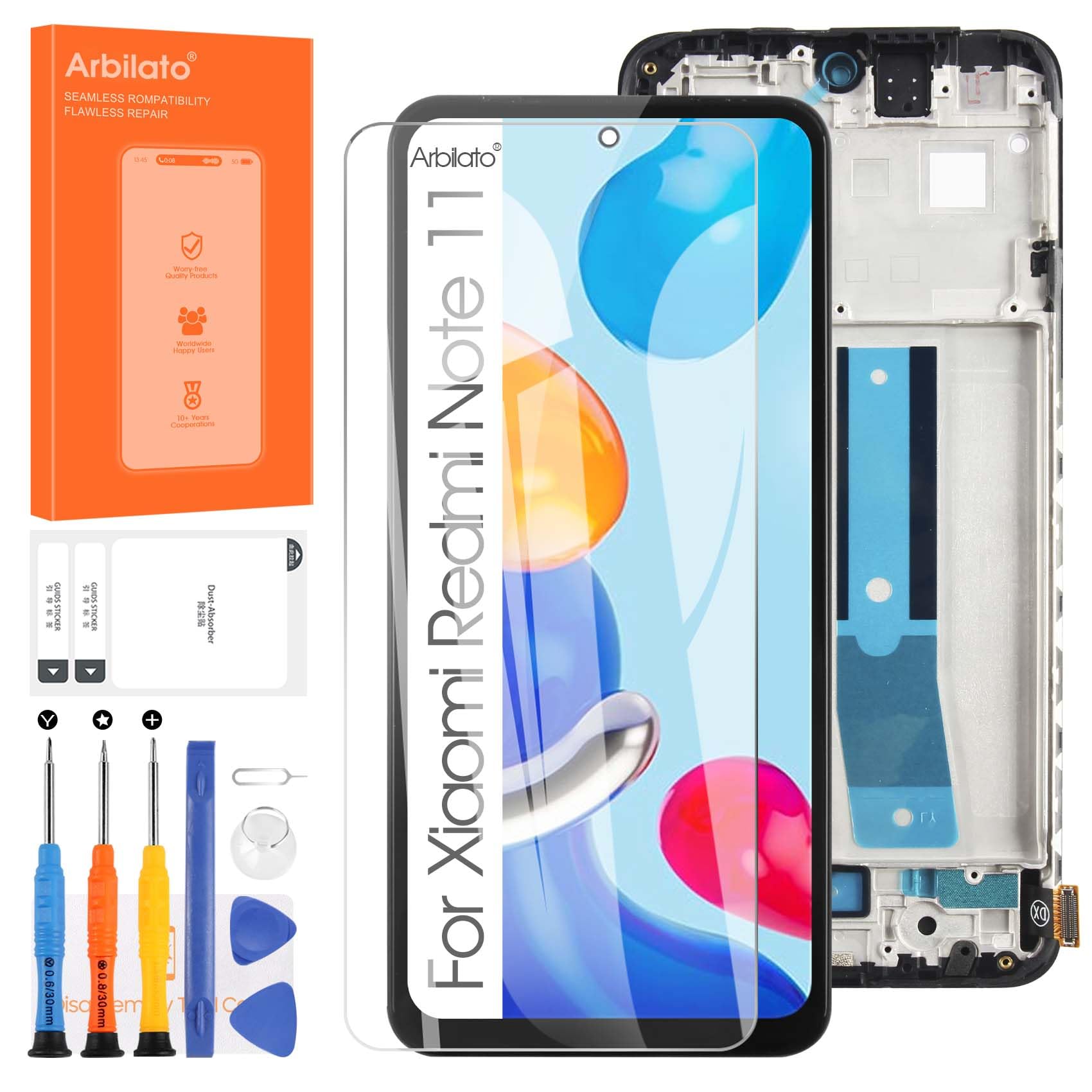 Screen replacement for Xiaomi Redmi Note 11- LCD Display 2201117TG Touch Screen Digitizer Assembly with Repair Tools(Black with Frame)