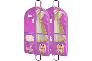 Univivi 2 Pack Dance Costume Garment Bags,40"Portable Garment Bag for Dance Competitions with 5 Clear Pockets and Handles,Kid