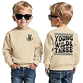 CM C&M WODRO Young Wild and Three Boy 3rd Birthday Outfit 3 Year Old Birthday Boy Sweatshirt Pullover B-Day Party Shirt Tops