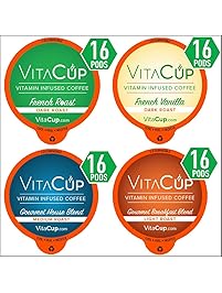 VitaCup Coffee Lovers Bundle K Pods 64 Ct. Infused With Essential Vitamins B12, B9, B6, B5, B1, and D3, Single Serve Keurig Compatible Top Rated Cups