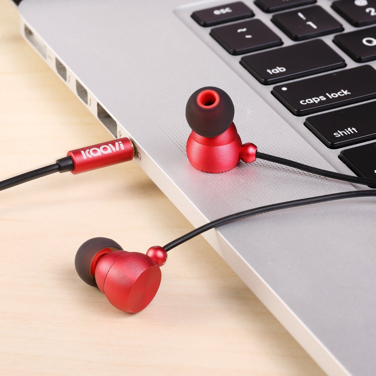 Kaavi Wired Earbuds,In-ear Metal Headphones Heavy Bass Stereo Earphones with Remote and Mic for Apple iPhone and Android Cellphone 3.5mm ,Red