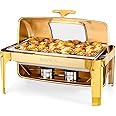 ROVSUN 9QT Roll Top Chafing Dish Buffet Set,Rectangular NSF Stainless Steel Buffet Warmer Chafers and Buffet Warmers Sets with Thick Frame for Catering Events Parties Weddings Dinners,Gold
