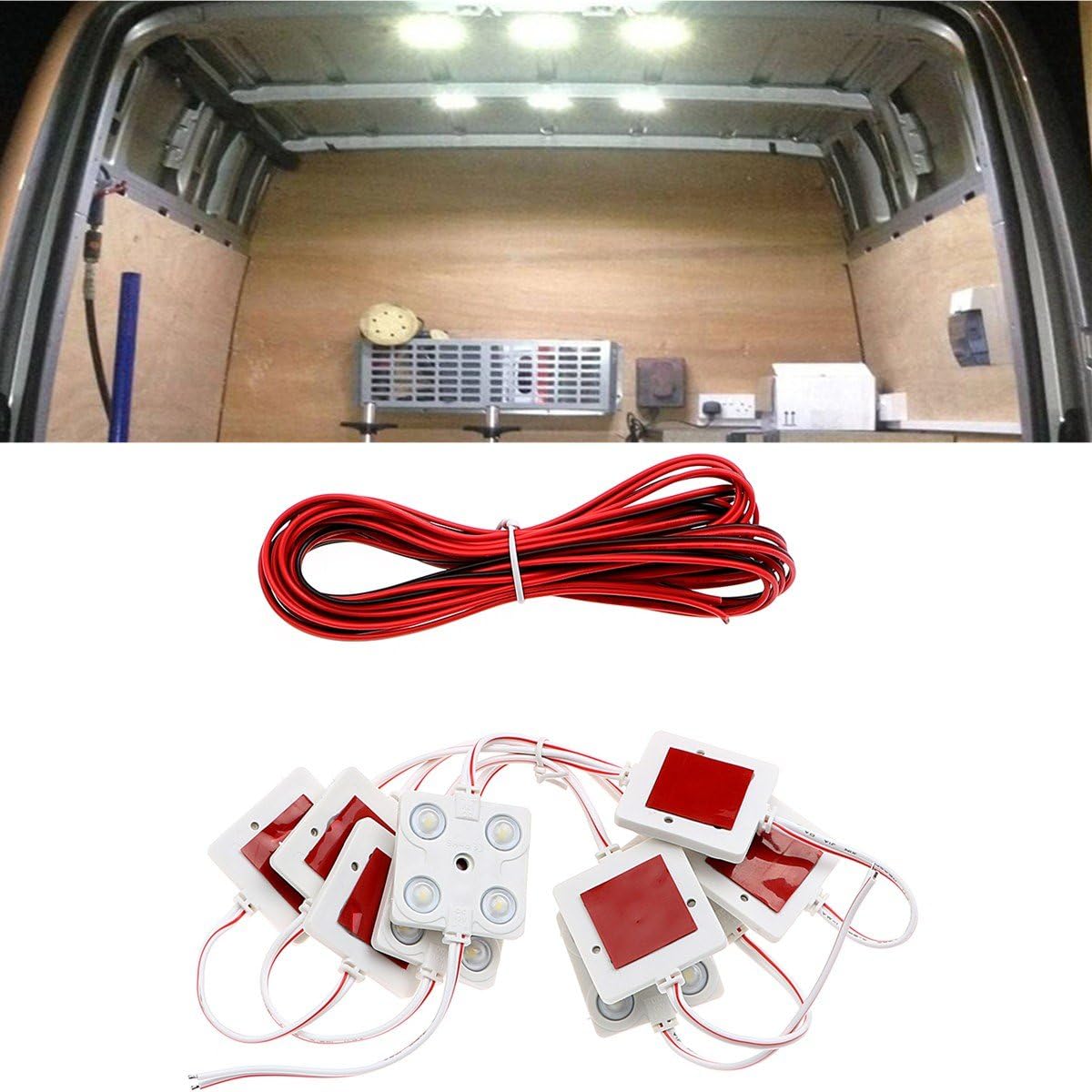 FEZZ Car Interior 10x4 LED Strip Lights Kit Ceiling Module Advertising Lamp Decoration Atmosphere White for Van Truck Boat Caravans Trailers SUV Trail HGV