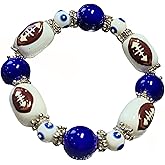 Football Bracelet For Women, Blue White Glass Beaded Stretch Bracelet, Birthday Christmas Jewelry Gift For Mom, 1 pc