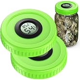 ZHANXUBIO Mason Jar Lids Built-In Stash Hygrometer Herb Curing monitor fits all Wide Mouth/Regular Mouth Mason Jars humidity lid 2pcs (86mm, Green)