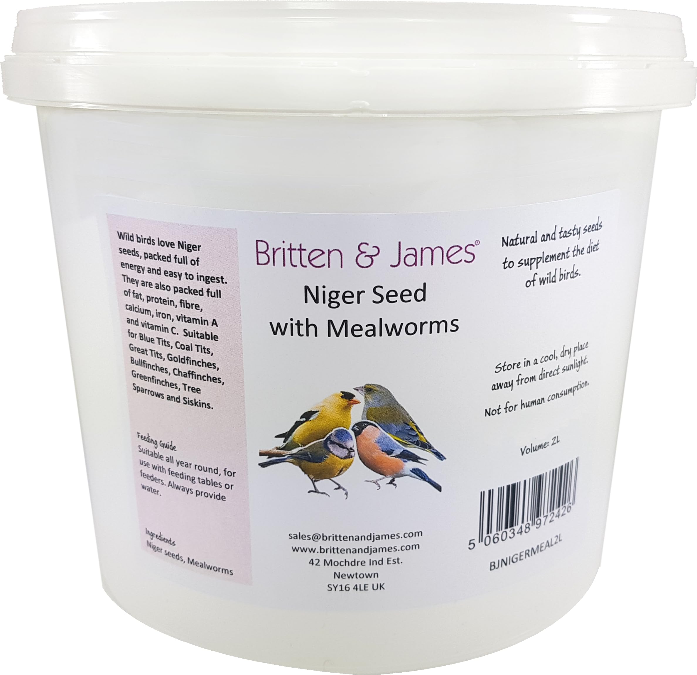 Britten & James Niger Seeds with Added Mealworms for Wild Birds 2L Tub (1kg)