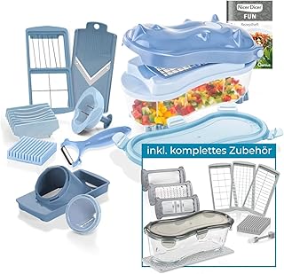 Genius Nicer Dicer Fun Rhino Deluxe Set (25tlg) tierischer Nicer Dicer Spaß - unzählige Schneid-Möglichkeiten, Würfel, Stifte, Scheiben, Streifen, Viertel zur gesunden Ernährung