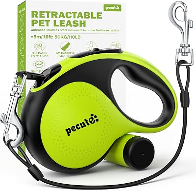 Pecute 5m Retractable Dog Leash - Chew-Proof Cable, Reflective & 50kg
