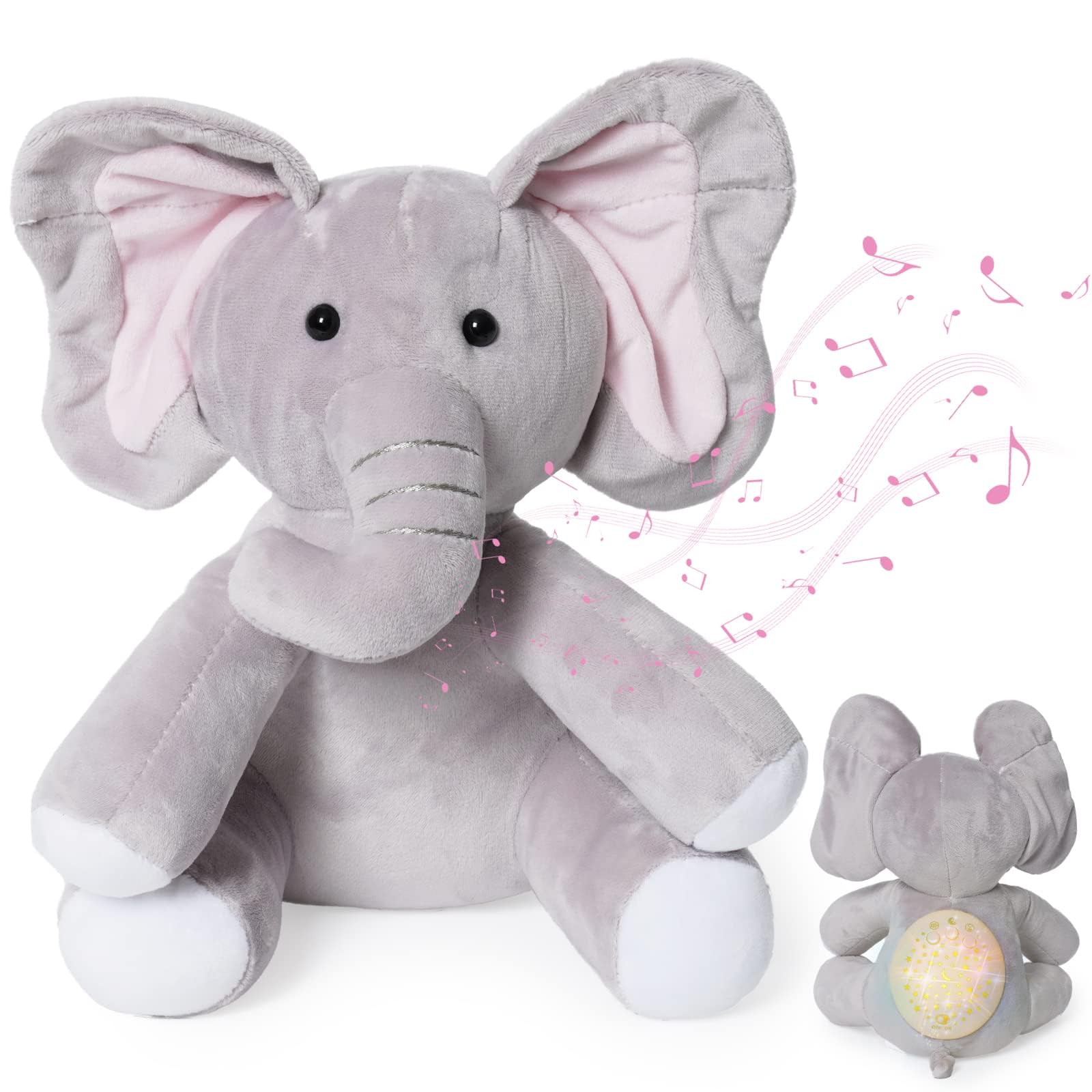 HOMCENT Baby Sleep Aid Elephant Soother, Musical Night Light Projector with Lullabies & Nature Sounds, Portable Plush Toy for 1-3 Years, Gender Neutral New Baby Gift