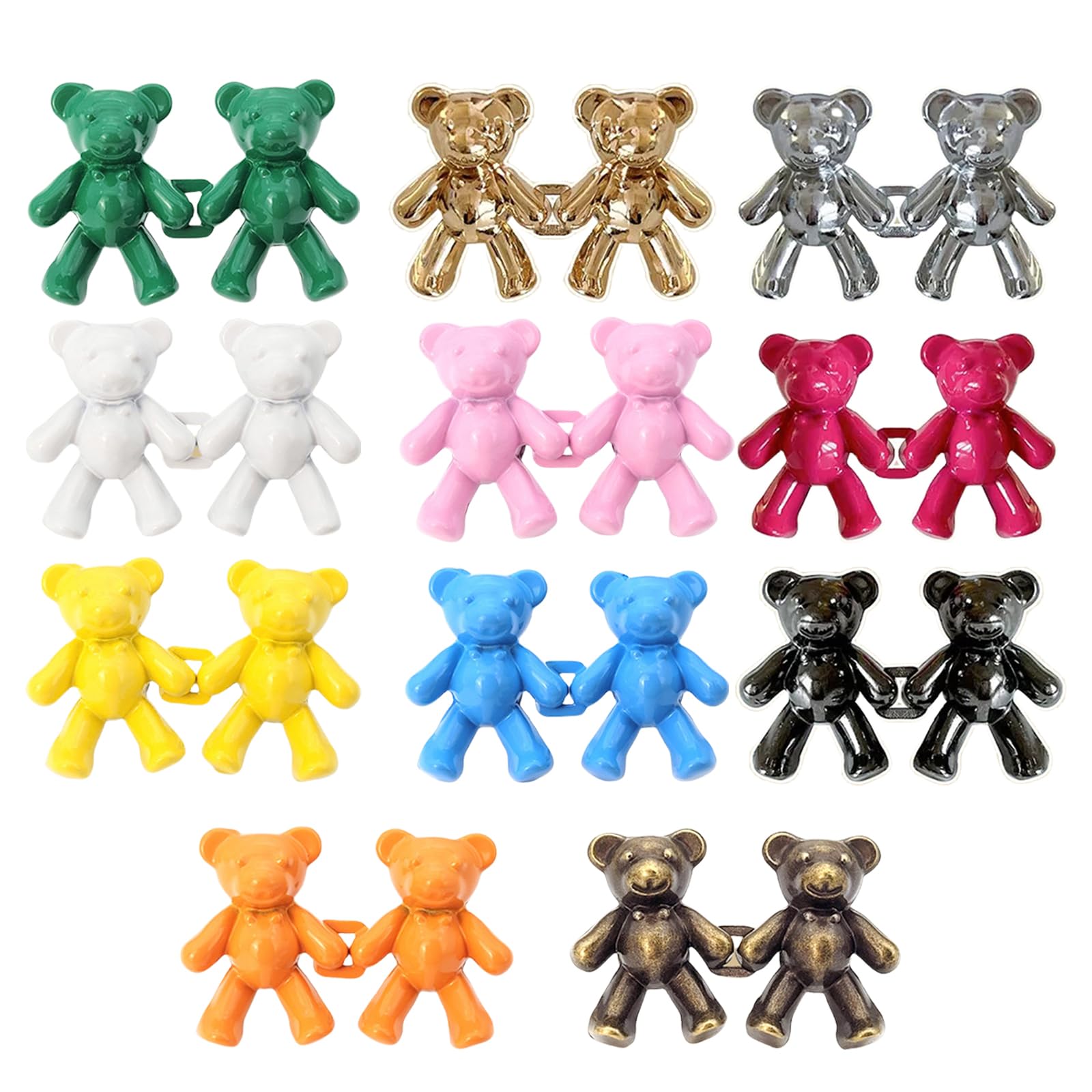 Acpetdr 11 Pair Cute Bear Jeans Button Pins, Trouser Buttons, No-Sew Trouser Buttons, No-Sew Skinny Waist Jeans Buttons, Adjustable Waist Buttons, Buttons for Buttoning Up Trousers Jeans Dresses