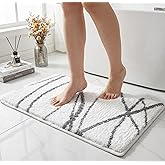Tititex Luxury White Grey Curve Line Bathroom Rug, 16x24 inch Classic Extra Soft and Absorbent Microfiber Bath Rugs, Non-Slip Plush Shaggy Bath Carpet, Bath Mat for Bathroom, Tub and Shower