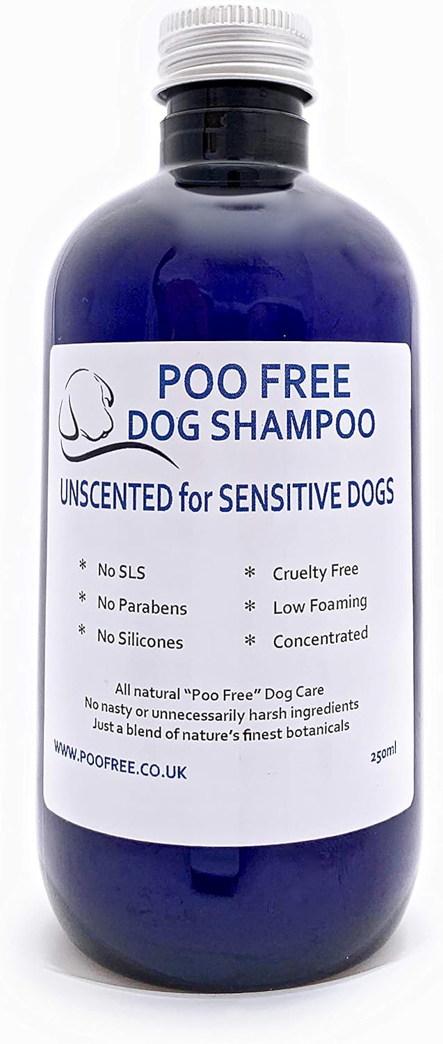 POO FREE Unscented Dog Shampoo - Fragrance-Free for Sensitive Skin & Allergies - 99% Natural & pH 5.5 - 250ml