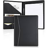 Pacific Mailer Padfolio Portfolio Leather Binder, Interview Legal Document Organizer, Business Card Holder Included Letter Sized Writing Pad [Piano Noir Faux Leather Matte Finish]