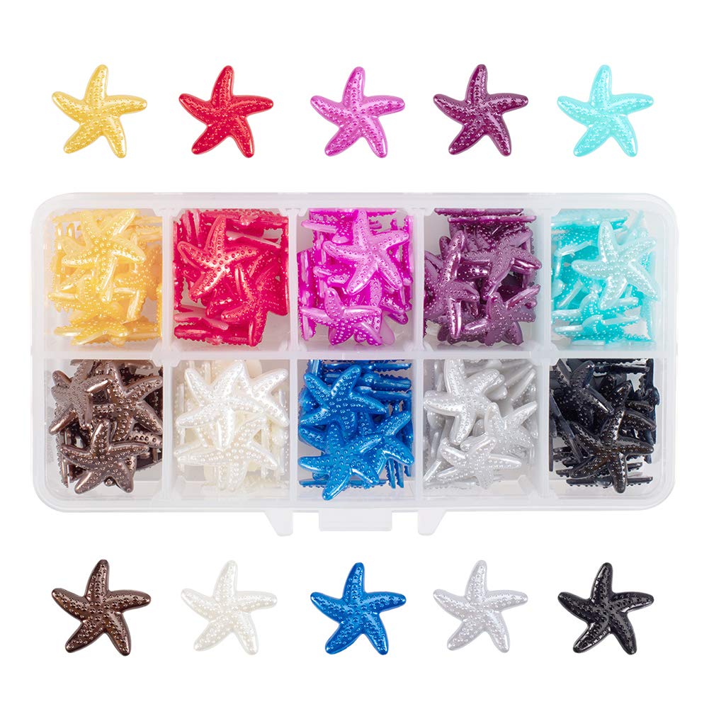 NBEADS 200 Pcs/Box Resin Starfish, Imitation Pearls Resin Beads Flatback Buttons for Handcraft Accessories Scrapbooking Phone Case Decor