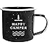 Journo Happy Camper Enamel Camping Mug - Black, 12 Oz (350 ml), Ecofriendly Outdoor Camper Mugs Ideal For Early Morning Coffee Or Cold Campfire Beer. (2 Custom Designs To Pick From. By Travel Co.) …