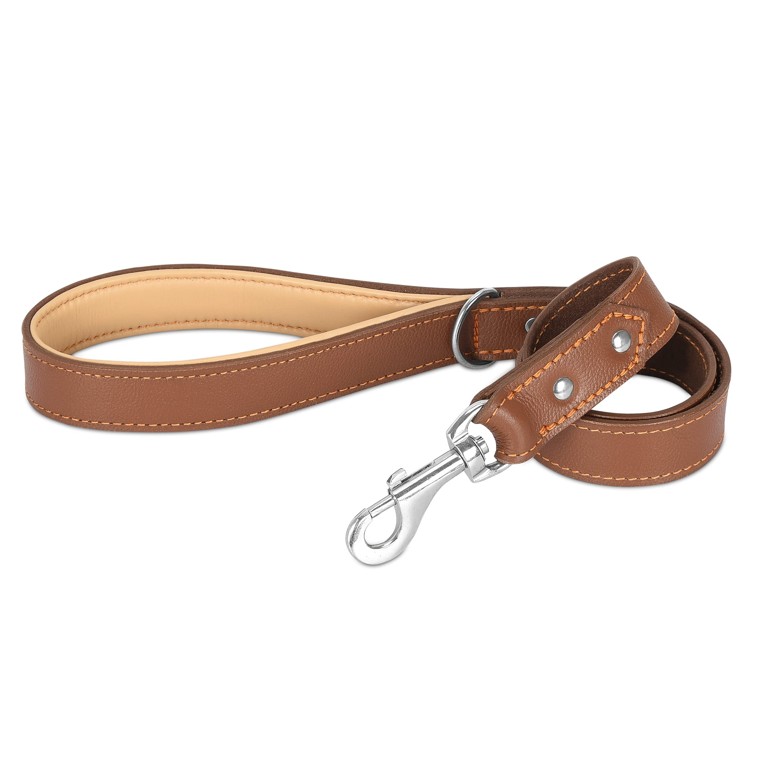 Riparo Heavy Duty Leather Dog Leash with Padded Handle, 3FT Long Dog Lead, 1.25IN Wide Dog Training Walking Leashes for Medium Large Dogs (Brown, 3FT x 1.25")