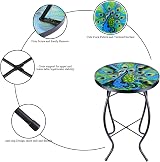 MUMTOP 14'' Round Peacock Glass Metal Side Table for Indoor & Outdoor Use view 4