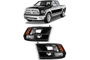 AXLAHA for 2009-2018 Dodge Ram 1500 Headlights Assembly,2010-2018 Dodge Ram 2500/3500 Quad And Dual Style Chrome Housing Ambe