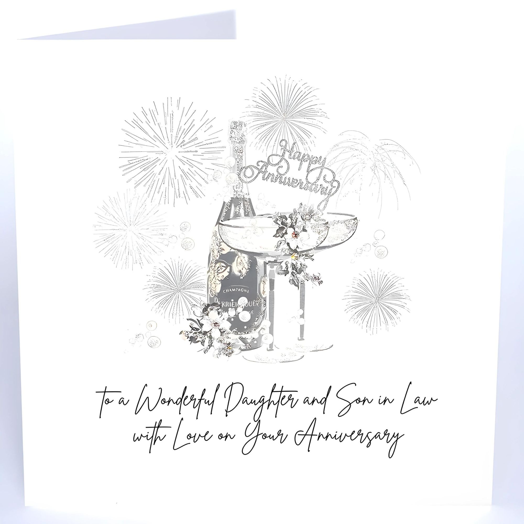 Daughter and Son in Law Anniversary Card - Wonderful Daughter and Son in Law - Champagne Celebrations - Handcrafted with Special Finishes and Embellishments - Made in the UK