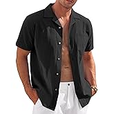 COOFANDY Mens Casual Cotton Linen Shirt Short Sleeve Button Up Shirts Summer Beach Top