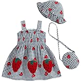 Renotemy Baby Girl Dress Toddler Girl Clothes Summer Outfits Gifts Cotton Sundress Infant Dresses for Girls with Hat and Bag