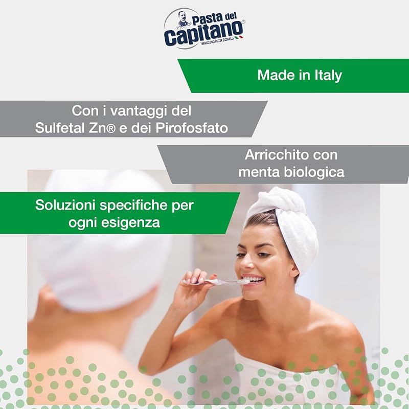 Pasta del Capitano, Dentifricio Antitartaro Bio, Dona Freschezza e Rinfresca l'Alito, Ideale per i Fumatori, Aiuta a Prevenire la Placca, 100% Made in Italy, Tubetto da 100 ml
