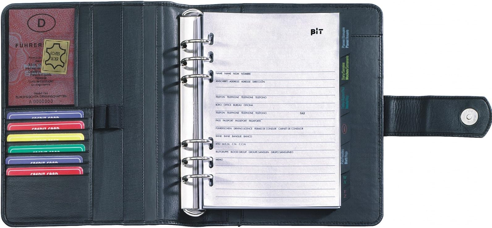 Personal Organiser Week to View 2021 Diary Leather Black A 5 with Magnetic Button
