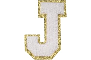 LYVUR Letter Patches Iron on 3Pcs Chenille Letters for Jackets Varsity Letters Patches Letterman Glitter Patches Iron on Letter White J